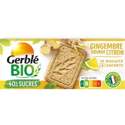 Gerblé Bio 12 Sablés citron Gingembre Bio -43% de sucres en moins, 132g