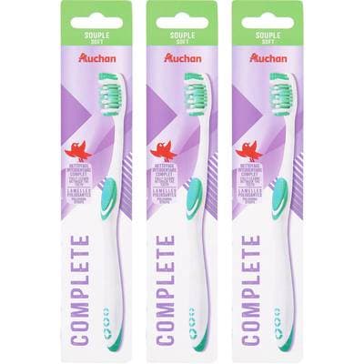 Auchan Brosse à dents complète souple, Lot de 3 brosses à dent