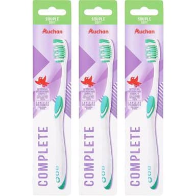Auchan Brosse à dents complète souple, Lot de 3 brosses à dent