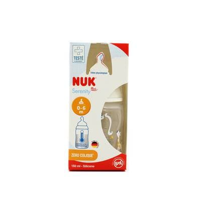 Nuk Biberon col large tétine silicone 0/6 mois, 150ml