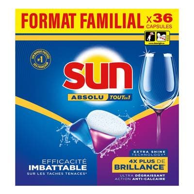 Sun Lave-Vaisselle Capsules Absolu Tout en 1 Brillance, 36 capsules