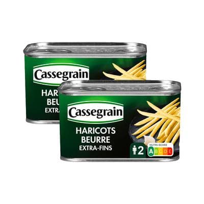 Cassegrain Haricots beurre Extra Fins cueillis et rangés main, Lot de 2x220g