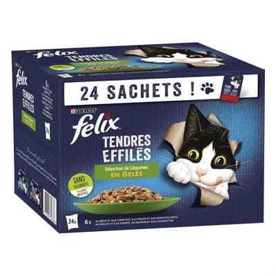 Purina - Félix Sachets  en Gelée Tendres Effilés Sélection de Légumes 4 variétés pour chat, 24x85g