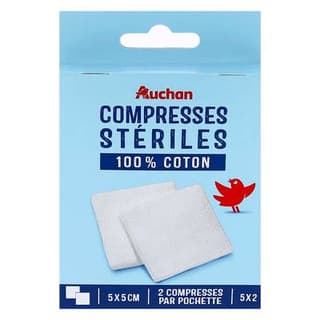 Auchan Compresses stériles 5x5cm, 10 compresses