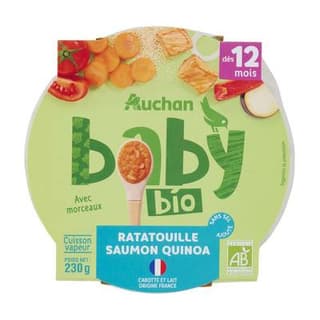 Auchan Baby Bio Ratatouille saumon quinoa Assiette Bébé dès 12 mois, 230g