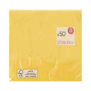 ACTUEL Serviette Unie Jaune 33 x33 cm, 50 serviettes