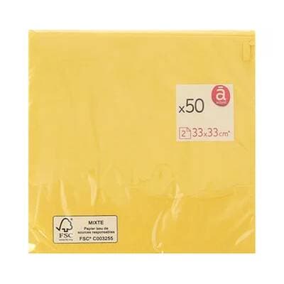 ACTUEL Serviette Unie Jaune 33 x33 cm, 50 serviettes