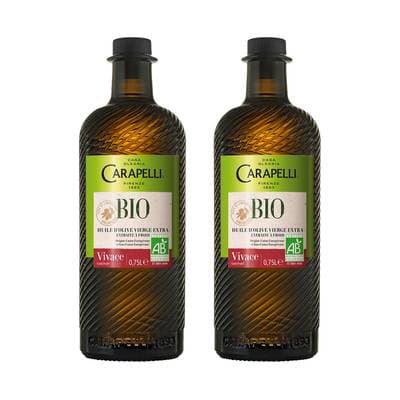 Carapelli Huile d'Olive Vierge Extra Vivace Bio Fruitée, Lot de 2x75cl