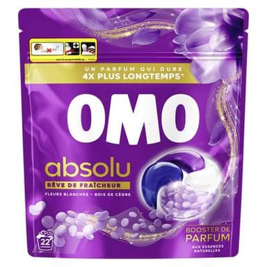 Omo Lessive capsules Absolu Fleurs Blanches Bois de Cèdre, 22 capsules