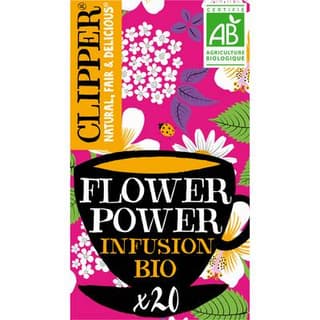 Clipper Infusion Flower power Fleur de Sureau Hibiscus Camomille Bio, 20 sachets