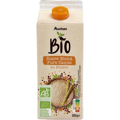 Auchan BIO Sucre blond pure canne en poudre bio, 500g