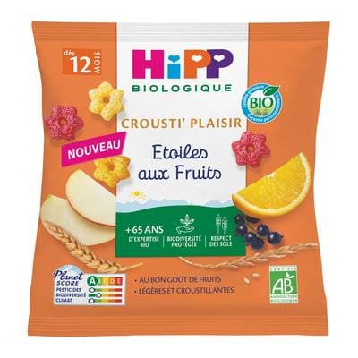 Hipp - Crousti Plaisir Etoiles aux Fruits Bio Dès 12 Mois, 30g