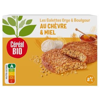 Céréal Bio 2 Galettes Végétales Orge Boulgour Chèvre et Miel Veggie Bio, 200g