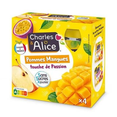Charles et Alice Compote Gourde Pomme Mangue Touche de Passion, 4x90g
