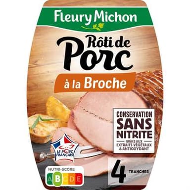 Fleury Michon Rôti de Porc à la Broche, Conservation Sans Nitrite, 4 tranches - 140g