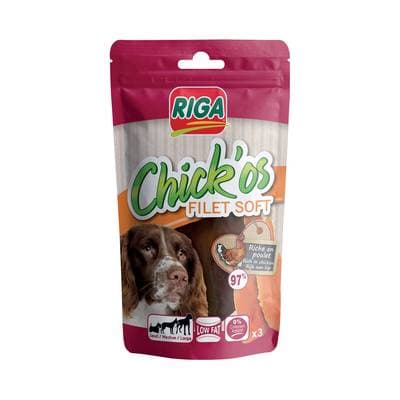 Riga Chick'Os Filets de Poulet Soft - Friandise Récompense pour chien x3, 80g