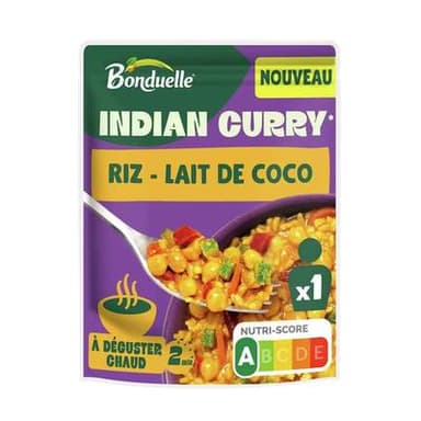 Bonduelle Indian Curry - Riz curry de pois chiches au lait de coco sachet express, 250g