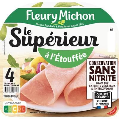 Fleury Michon Jambon Supérieur Cuit à l'Etouffée, Conservation sans Nitrites, 4 tranches - 140g