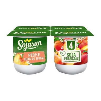 Sojasun Yaourt à la pêche et à la fleur de sureau, 4x100g
