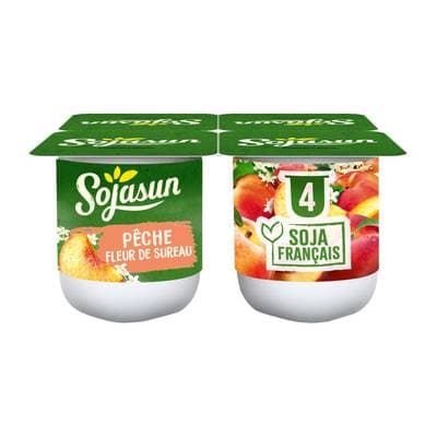 Sojasun Yaourt à la pêche et à la fleur de sureau, 4x100g