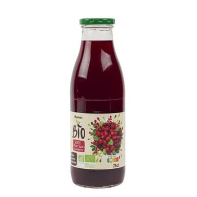 Auchan BIO Pur jus cranberry bio sans sucres ajoutés, 75cl