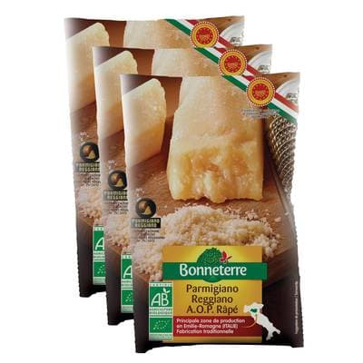 Bonneterre Parmesan AOP Rapé bio, Lot de 3x50g