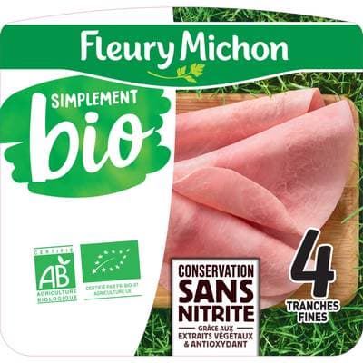 Fleury Michon Jambon Supérieur Bio Conservation sans Nitrite, 4 tranches - 120g