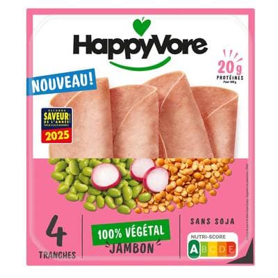 HappyVore Tranches végé à base de pois et de fèves, 4 tranches - 120g