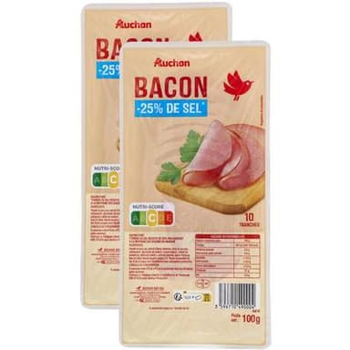 Auchan Bacon Réduit En Sel, Lot de 2 - 10 tranches soit 100g