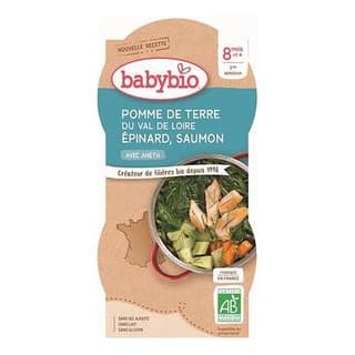 Babybio Pomme de terre, épinard, saumon à l'aneth bio dès 8 mois, 2x200g