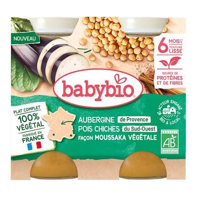 Babybio Moussaka Végétale- Aubergines, Pois Chiches Pot Bébé Dès 6 mois, 2x200g