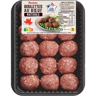 Auchan Boulettes au Boeuf Nature, 15x25g