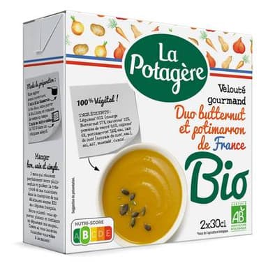 La Potagère Soupe Velouté Gourmand Duo Butternut et Potimarron Bio, 2x30cl