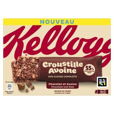 Kellogg's Barres Croustille Avoine Chocolat, 4 x 2 barres
