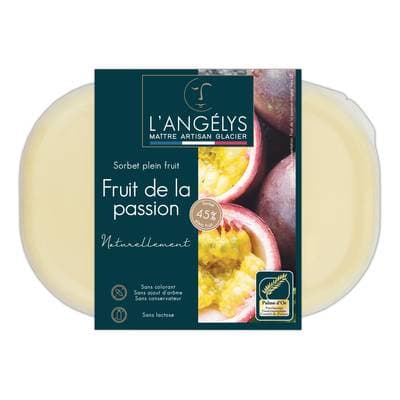 L'Angelys Sorbet artisanal plein fruit Fruit de la passion 45%, 500g