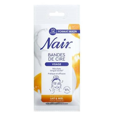 Nair Bande de cire visage à l'extrait de lait et miel pour peaux sensibles, 12 bandes