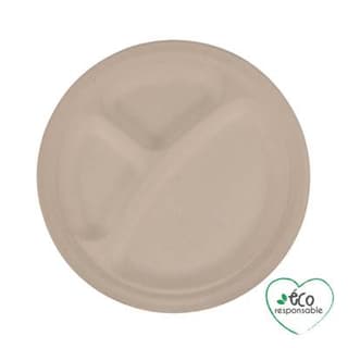 Homea Assiette compartimentée en canne a sucre 23cm naturel, 12 assiettes