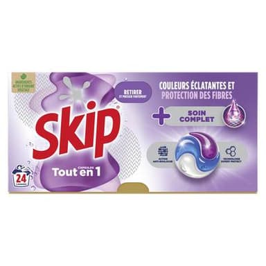 Skip Lessive capsule tout en 1 Soin Complet, 24 capsules