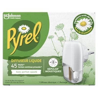 Pyrel Anti-Moustiques Répulsif Diffuseur et Recharge Liquide Sans Parfum Ajouté, 1 diffuseur + 1 recharge