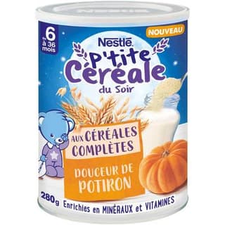 Nestlé - P'tite Céréale Céréales Complètes Douceur de Potiron du soir Bébé dès 6 mois, 280g