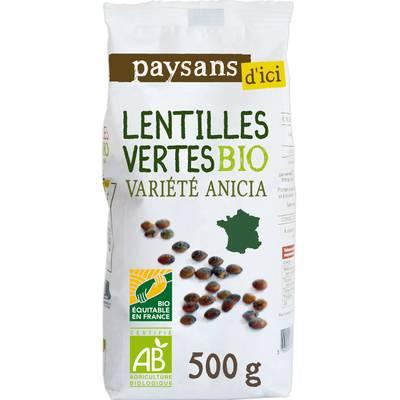 Paysans d'ici - Commerce Equitable - Lentilles vertes Variété Anicia Bio de Gascogne ou Bourgogne