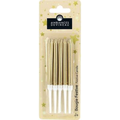 Ambiances Devineau Bougies laquées or avec longues bobèches, 10 bougies
