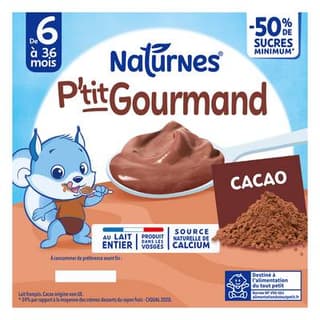 Naturnes® - P'tit Gourmand Dessert Lacté Cacao Coupelle Bébé dès 6 mois, 4x100g