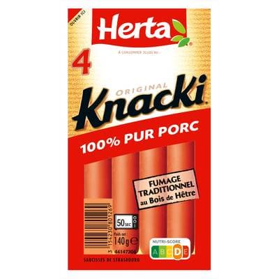 Herta Knacki Original Saucisses 100% Pur Porc, 140g, 4 saucisses - 140g