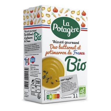 La Potagère Soupe velouté gourmand Butternut et Potimarron de France Bio, 1L