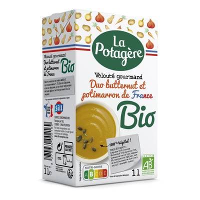 La Potagère Soupe velouté gourmand Butternut et Potimarron de France Bio, 1L