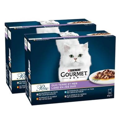 Purina - Gourmet Perle Sachets Duo Terre et Mer 4 variétés pour chat, Lot de 2 - 12x85g
