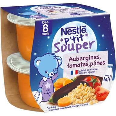 Nestlé - P'tit Souper Aubergines Tomates Pâtes Bol Bébé Dès 8 mois, 2x200g