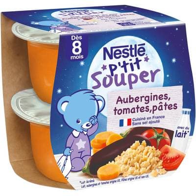 Nestlé - P'tit Souper Aubergines Tomates Pâtes Bol Bébé Dès 8 mois, 2x200g