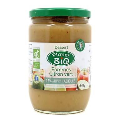Planet Bio Dessert pomme citron vert bio sans sucre ajoutés, 630g